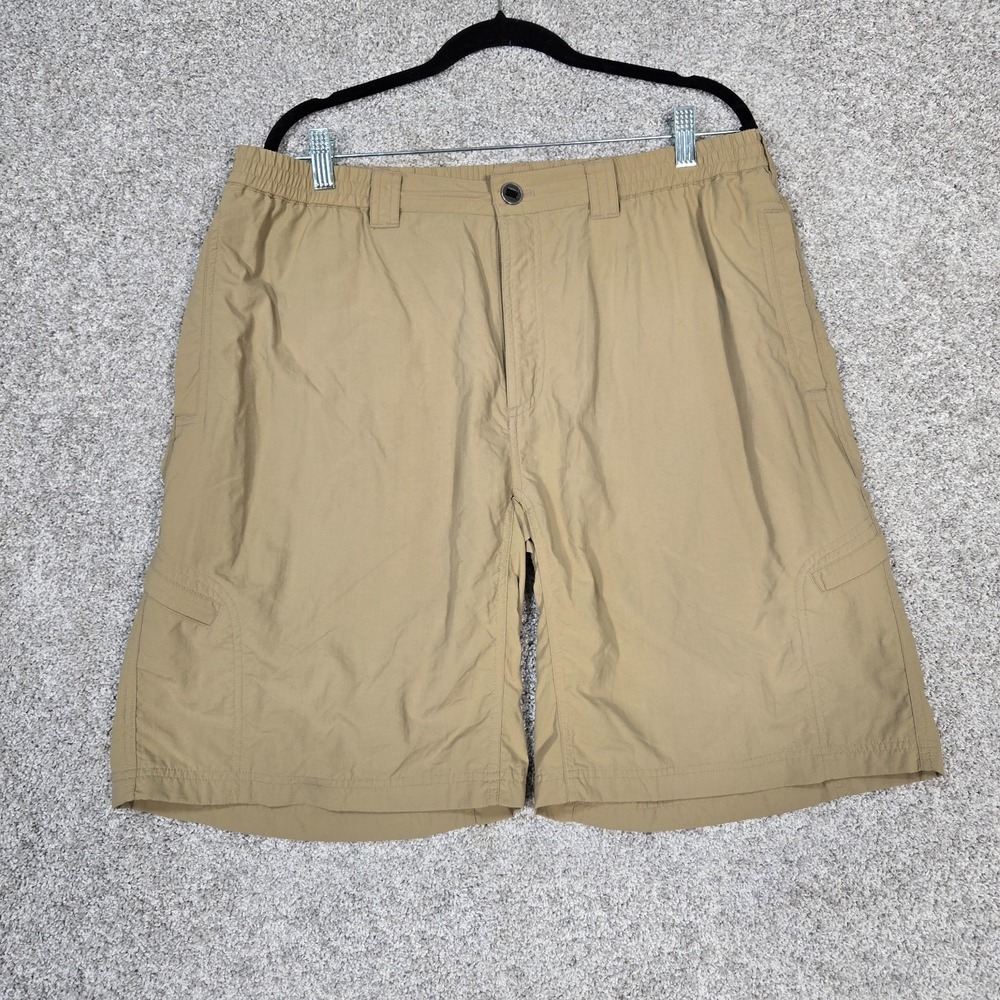 ExOfficio Shorts Mens Large elastic waist 36/38 Khaki Cargo Nylon Hiking Fishing